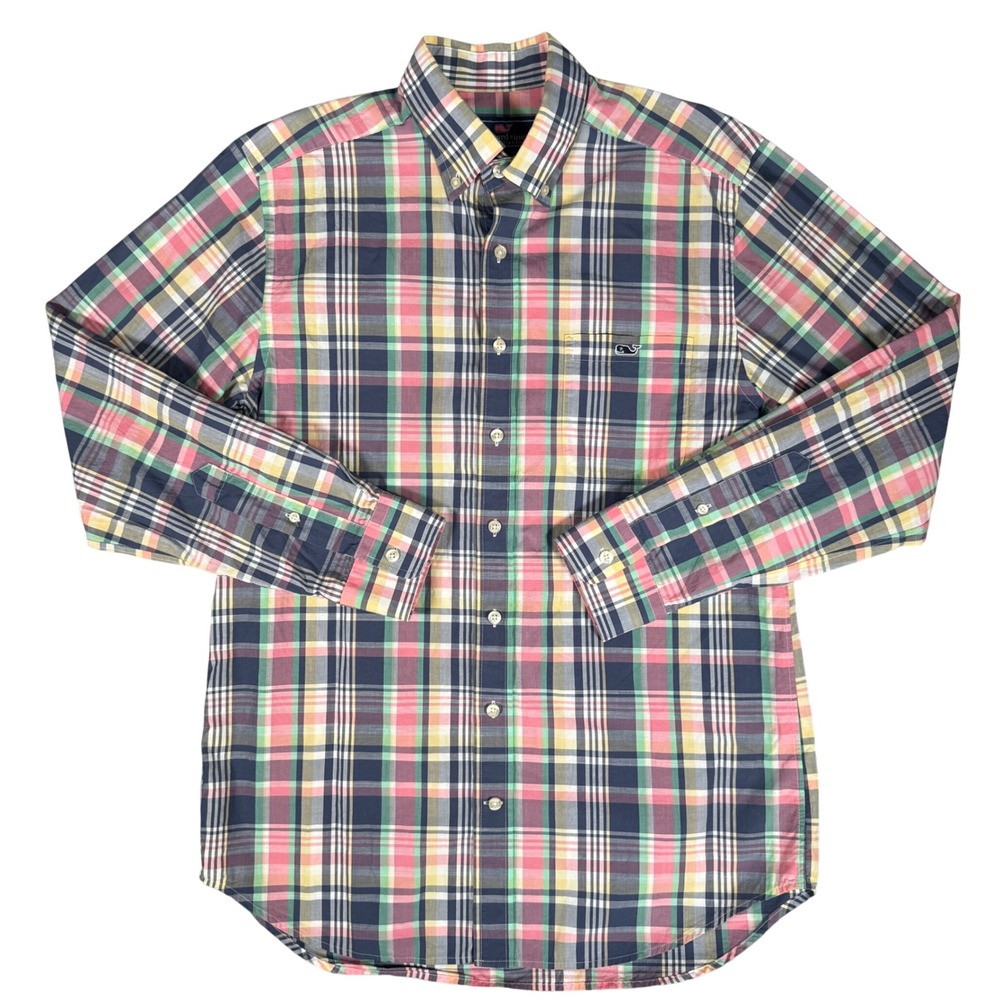 Vineyard Vines Slim Fit Tucker Shirt Mens Medium Plaid Long Sleeve Cotton Pink